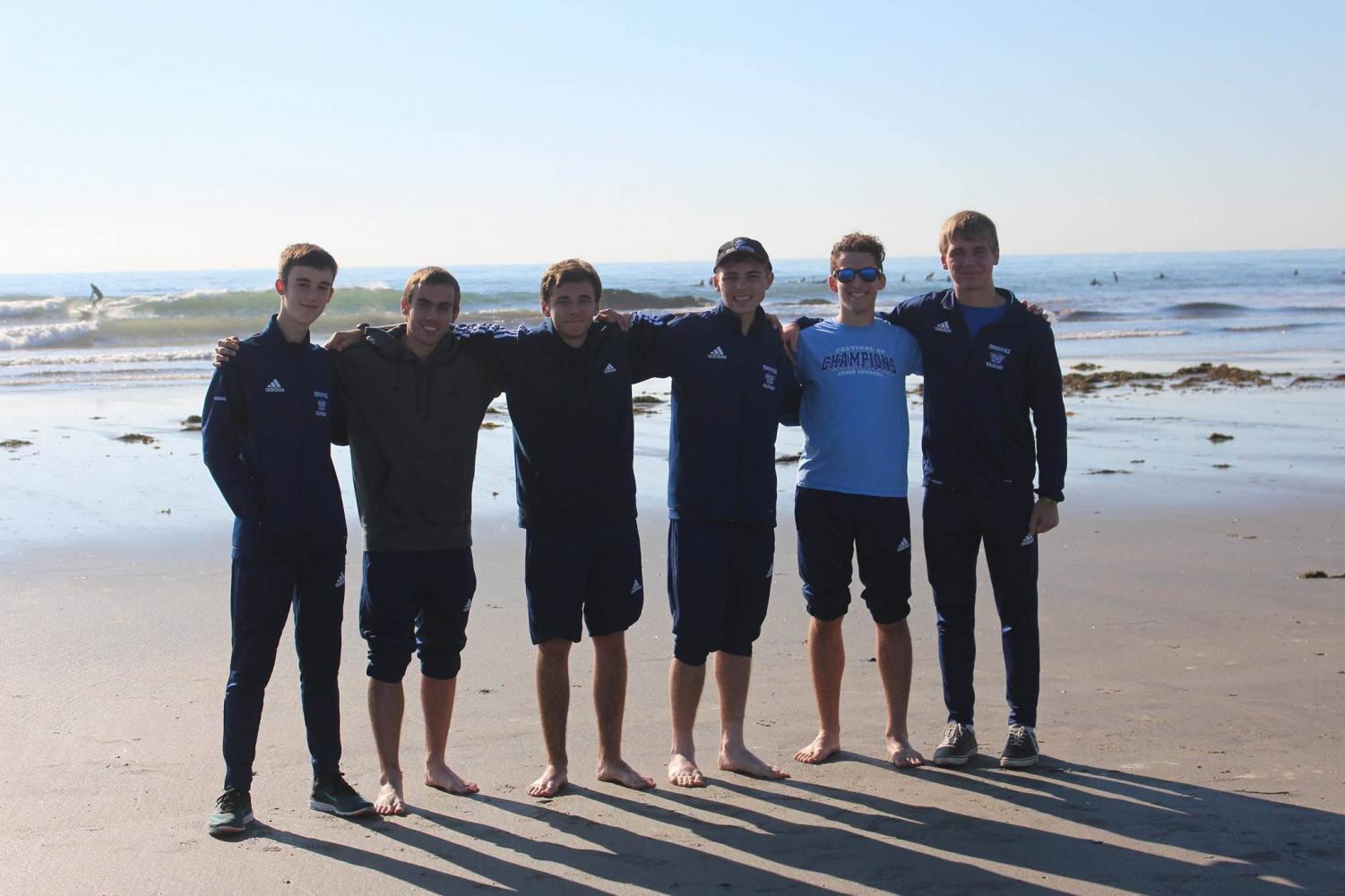 Cross country boys team members Michael Perkins '20, Jonah Clark '18, Alec Smith '18, Ian Hoyt-Franz '18, Owen Mcquarrie '19 and Trace Cyr '19