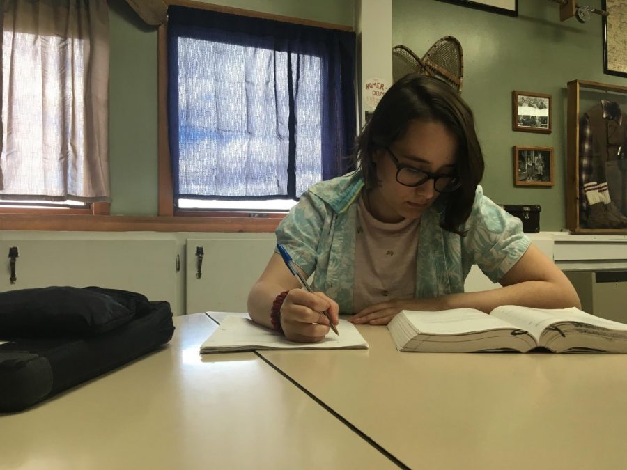 Teachers have noticed that more students don’t have time after school for extra help because of after school jobs. Acacia Johnston ‘19 works on homework during her period 6 study hall. She has to be at work for 2:45. “It’s a fun, easy job,” Johnston said.