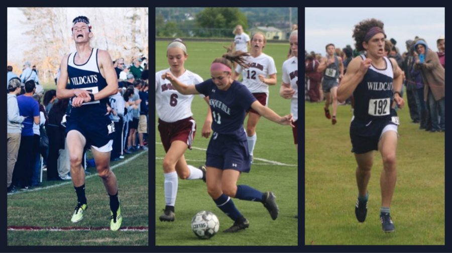 Max Bartley 18, Madison Michaud 19 and Owen McQuarrie 19 compete as Wildcats before moving on to compete at the collegiate level. The soccer program at St. Joes has a lot of spectators so it feels homey, but Ill definitely miss basketball at PIHS, said Michaud.