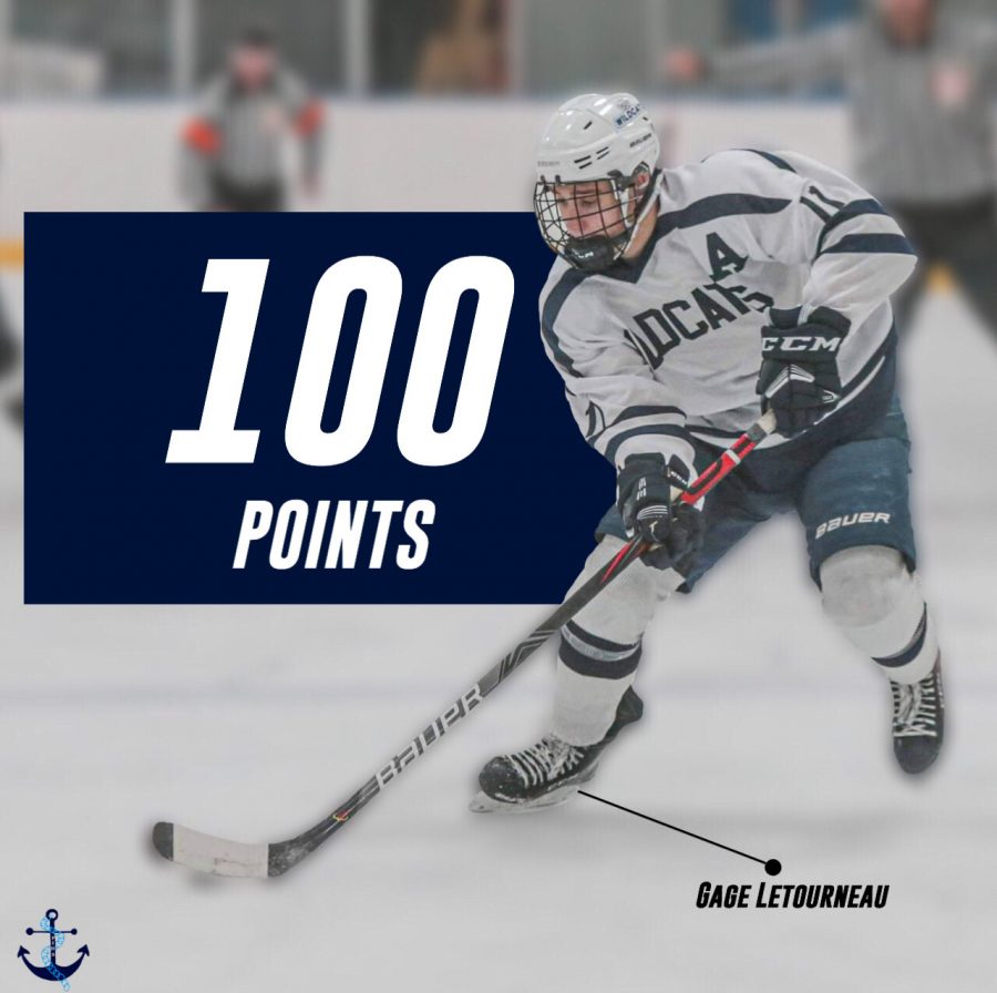 Junior forward Gage Letourneau cuts towards the net in a January 3rd win over the Kennebec Riverhawks.