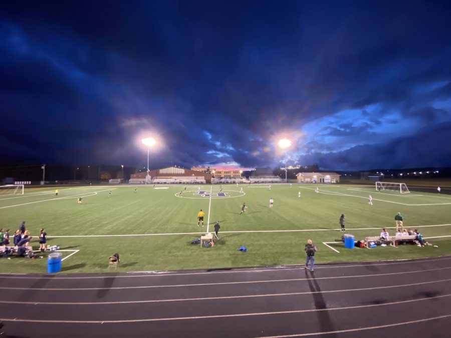 Presque Isle varsity girls soccer team kicks off against Fort Kent varsity girls on a brisk Tuesday night.