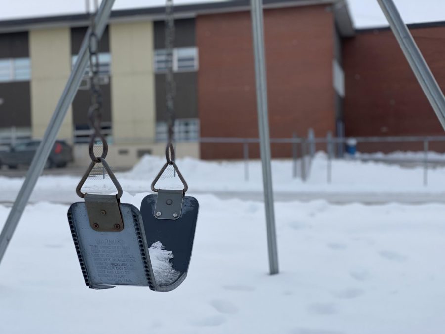 School grounds are quiet on Friday, December 18, as students continue in remote learning.