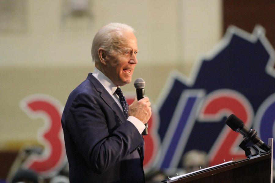 Then Democratic Presidential Candidate, Former Vice President Joe Biden speaks at a rally in Norfolk, Virginia at Booker T. Washington High School on March 1, 2020.