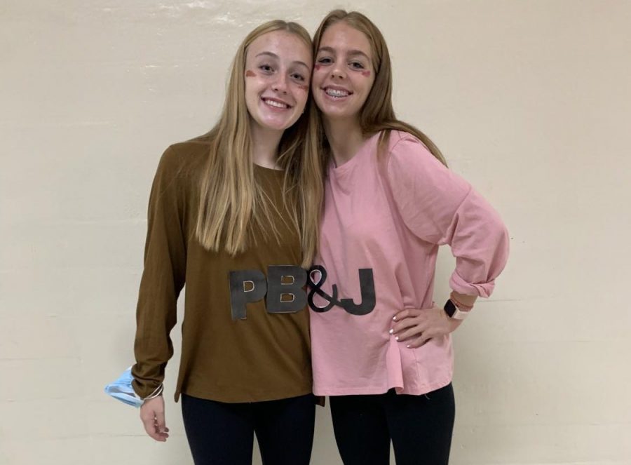 Molly McCluskey ‘25 and Neve Guerrette ‘25 dressed as PB&J for school dress up day
