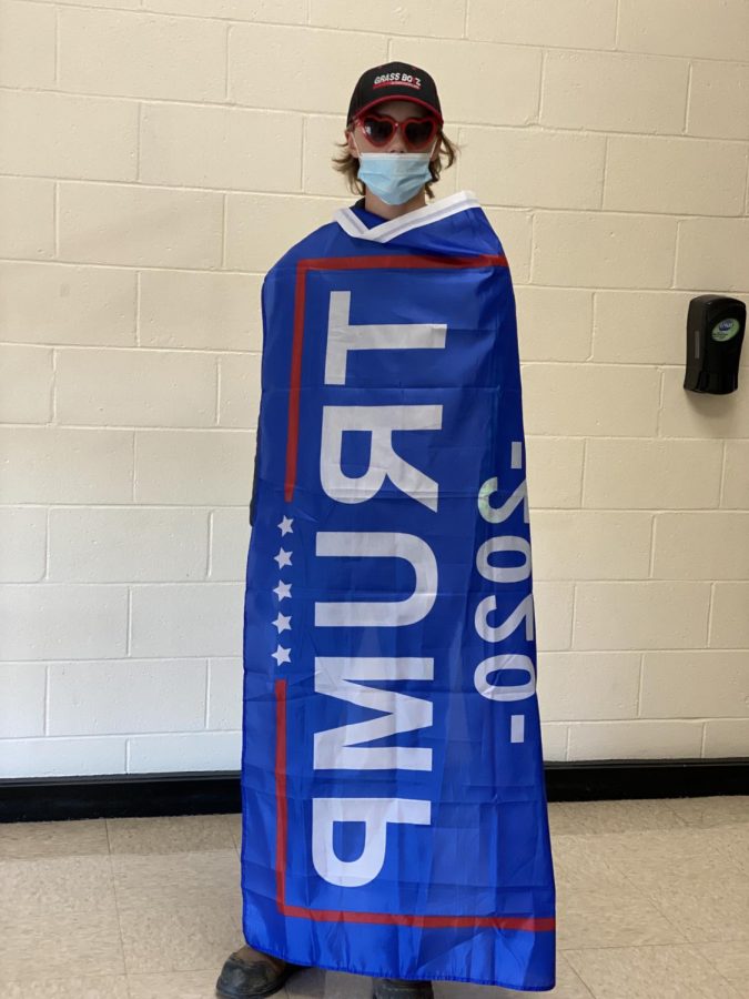 Nic Wight 24 waving the trump support for school dress up day 