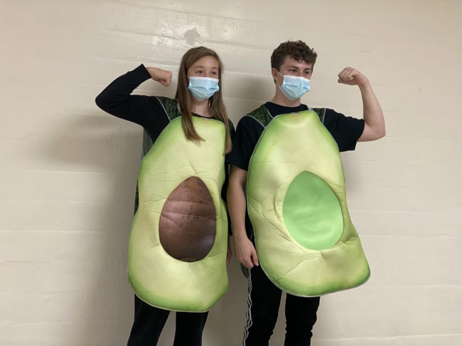 Faith Sjoberg ‘22 and Caleb Levesque ‘22 each dressed as an avocado half for school dress up day