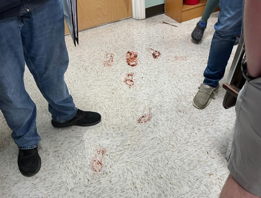 Students enter class to discover mock crime scene in Forensics on Friday, August 26.