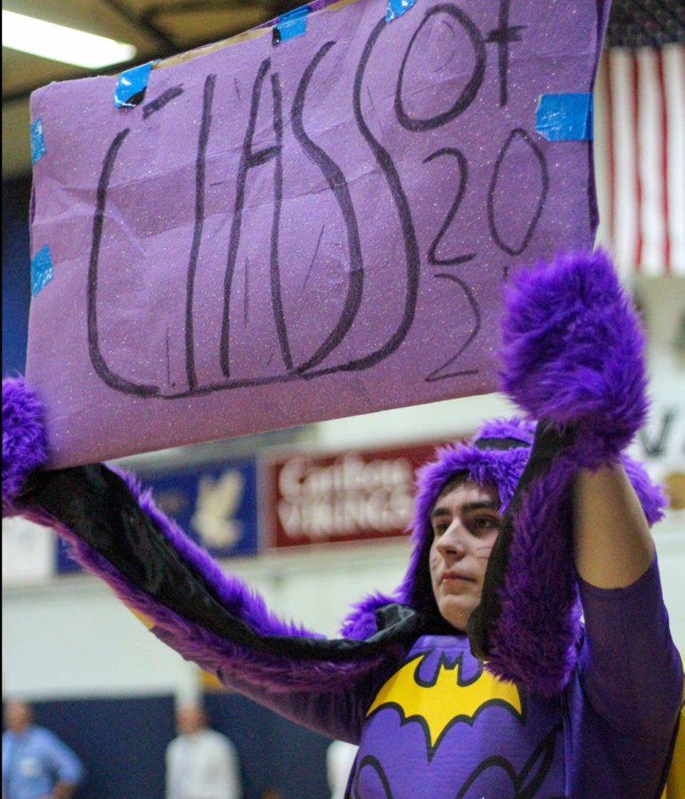 Max Graves ‘24 shows off his school pride at first pep rally since February 2020.
