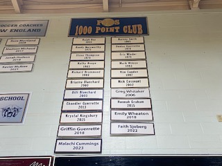 The name Malachi Cummings has been added to the 1000th point wall in the PIHS gym.