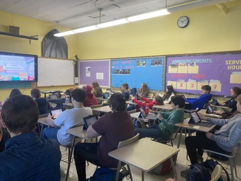 Students take a Kahoot! to practice for their midterms in Mrs. Madores room on January 25.