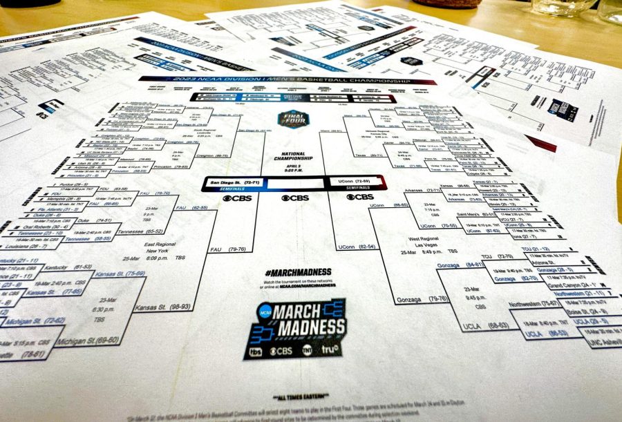 As+March+Madness+finished+up+this+week+many+brackets+were+filled.+This+year+LSU+won+for+the+women%E2%80%99s+tournament+and+UCONN+won+for+the+men.+