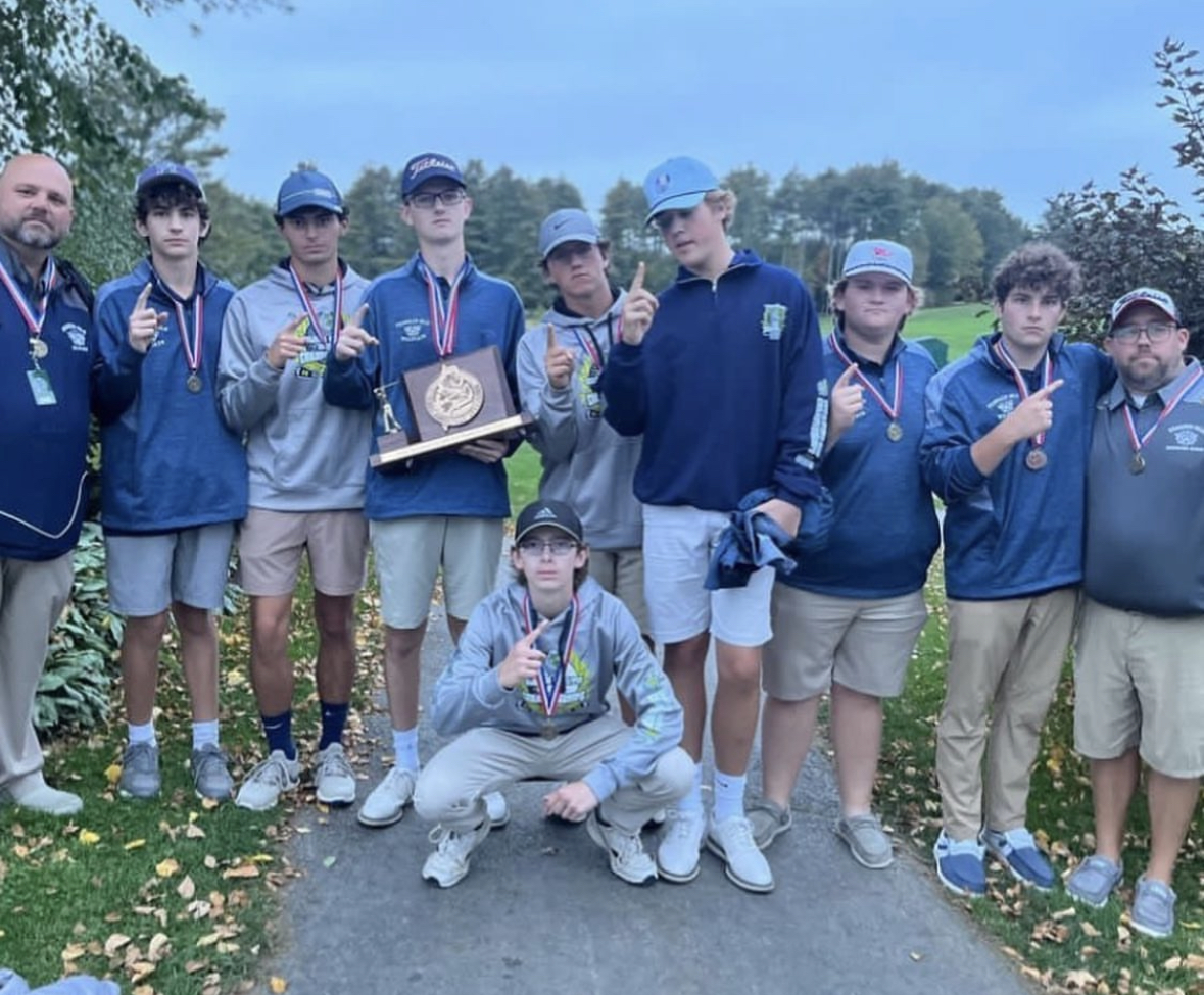 The Presque Isle golf team poses after winning the Class B State Championship. This is the first time the golf team has won at states. “Job’s Finished,” head coach Matt Madore said.