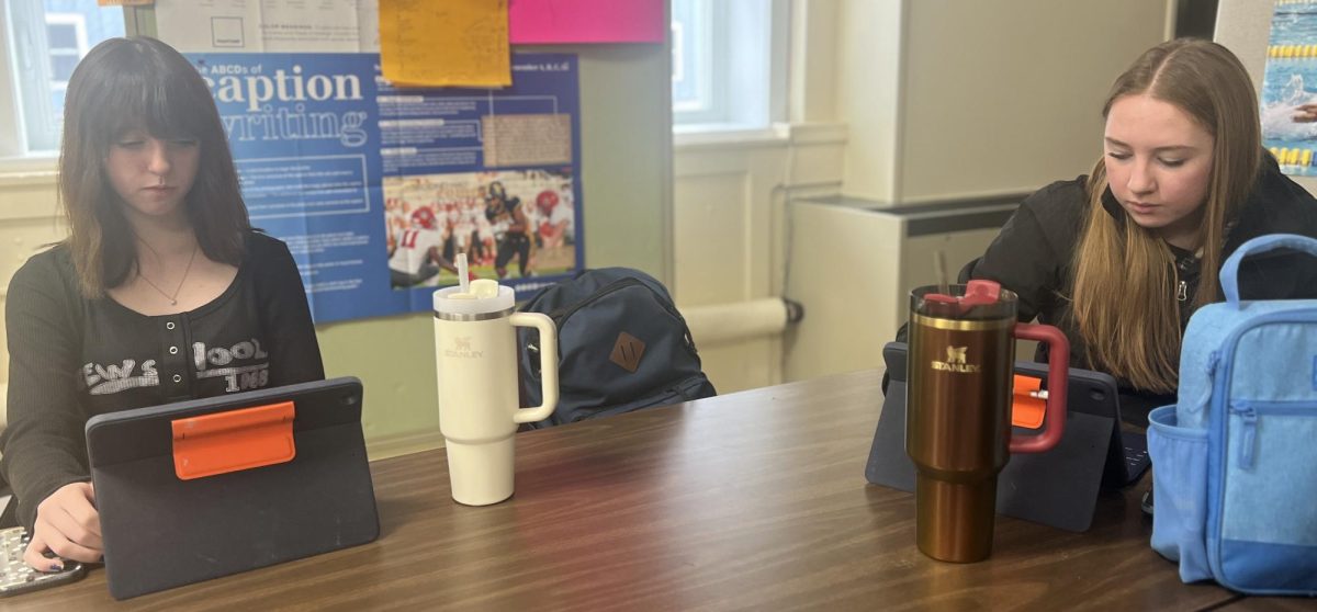 We’re not talking hockey. Stanley water bottles have become all the rage at PIHS. These TikTok viral cups have taken the world by storm with their appeals and views. Maddie Brazier ’26 and Sophia Archer ’27 do their work alongside their Stanleys. “The straws are also super convenient so I always drink so much water,” said Bartol.