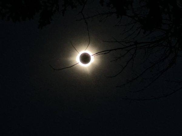 Why is it so dark? The moon completely covered the sun in the totality of the solar eclipse. The totality occurred at 3:32 p.m. “The pink flare we saw during the eclipse is 3 times the diameter of our Earth,” Mrs. Gamblin said. The next eclipse in North America will be in 2044.
